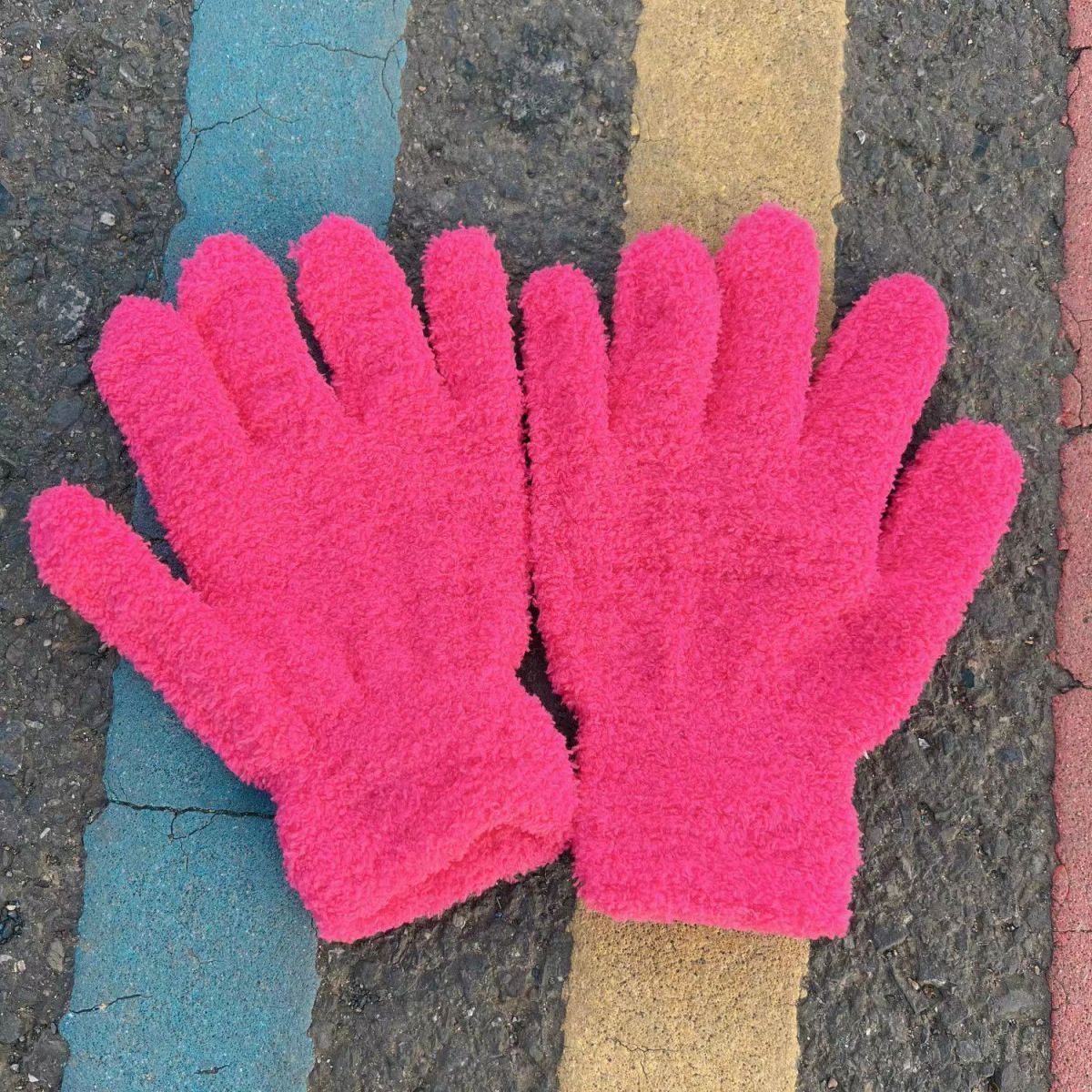 Cute Candy Color Female Winter Fleece-lined Thickened Riding Gloves