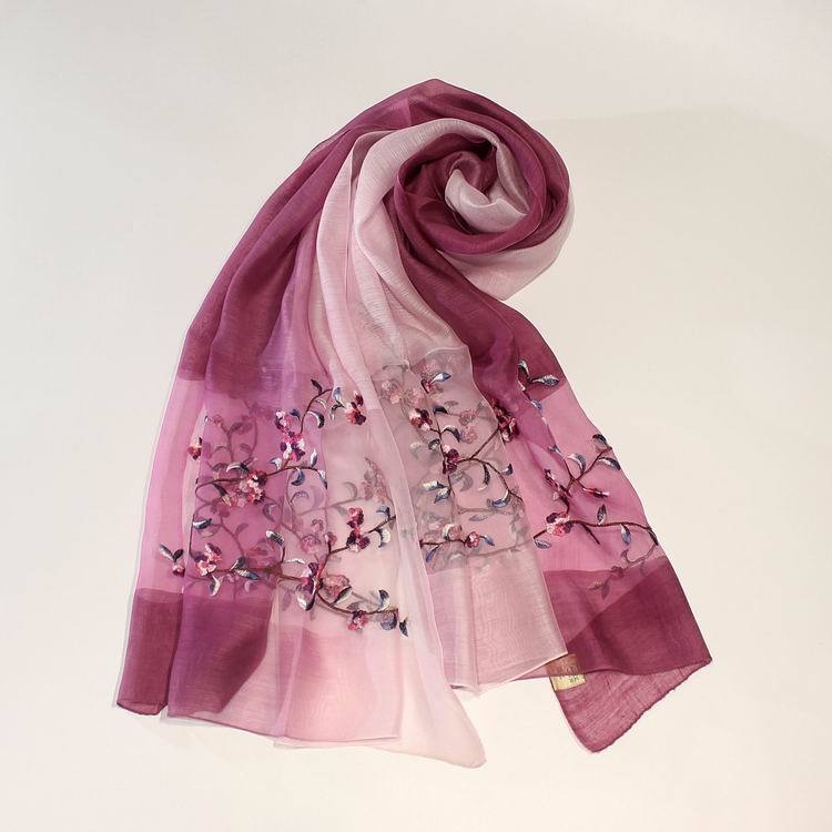 High-grade Silk Wool Embroidered Female Gradient Color Mulberry Scarfs