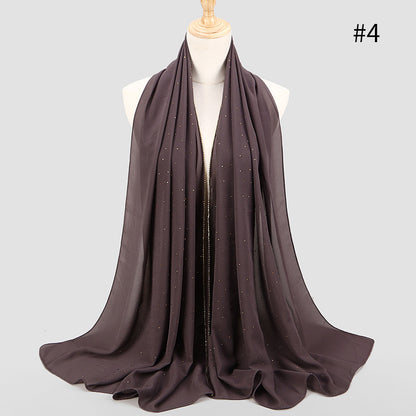 Women's Malaysia Indonesia Pearl Chiffon Diamond Long Scarfs