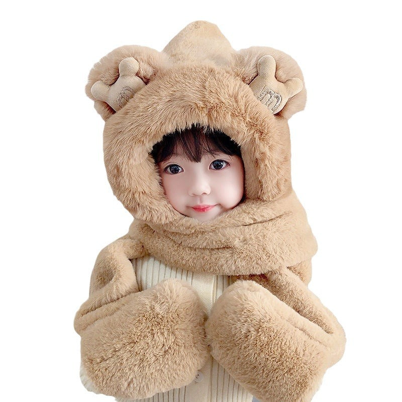 Children's Hat Winter Three-piece Set Veet Plush Kids' Headwear