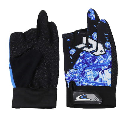 Men's Fishing Printed Dew Three Fingers Spring Gloves