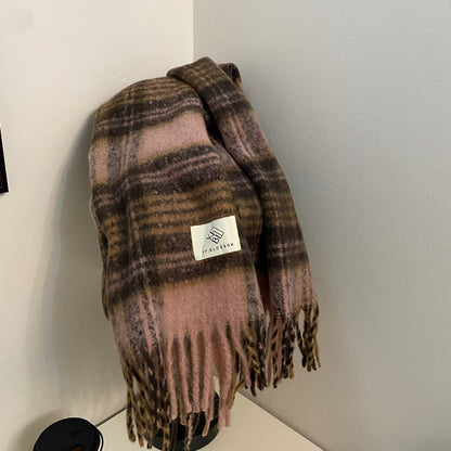 Women's & Men's Retro Atmosphere Brown Plaid Mohair Thick Scarfs