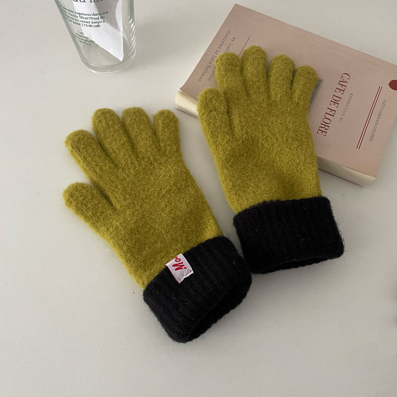 Dopamine Contrast Color Warm Cycling Female Knitted Gloves