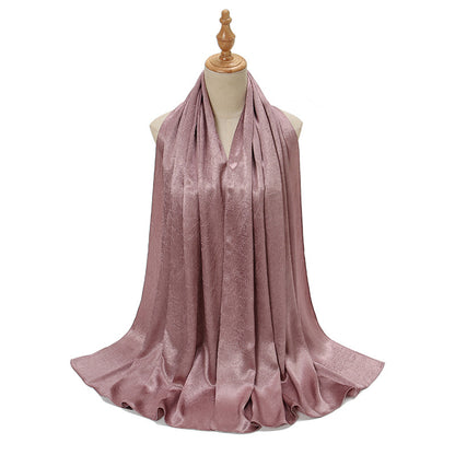 Women's Malaysian Satin Silky Shawl Pleated Solid Scarfs