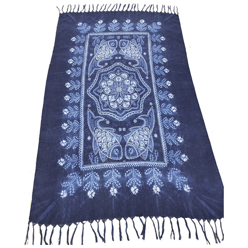 Women's White Porcelain Small Fresh Tassel Printed Cotton Scarfs