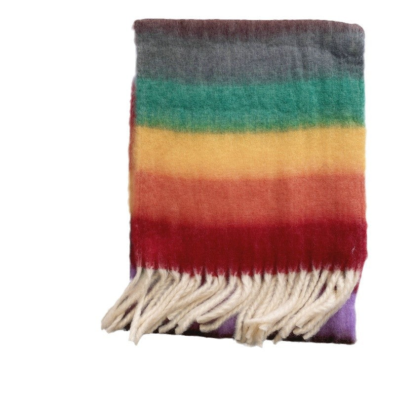 Rainbow Brushed Tassel Winter Thick Color Scarfs