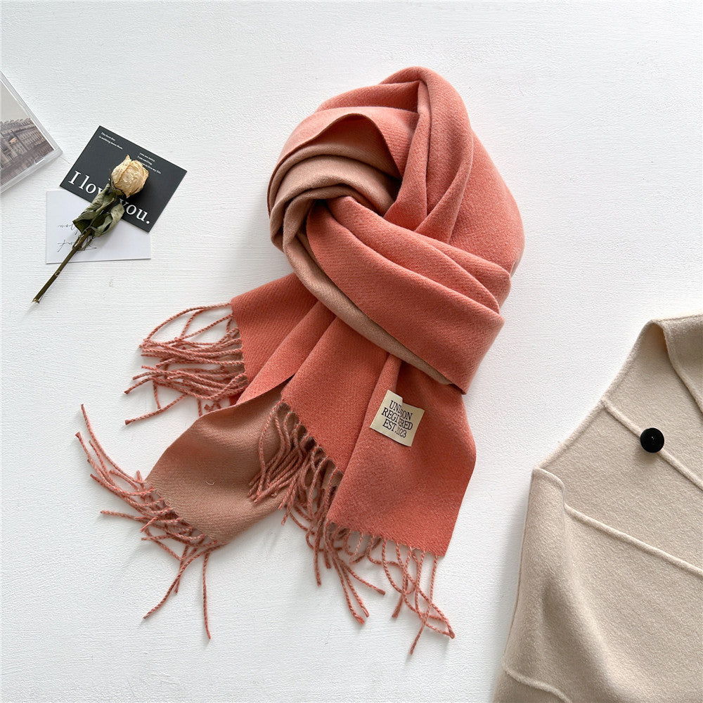 Women's Double-sided Artificial Cashmere Shawl Korean Simple Scarfs