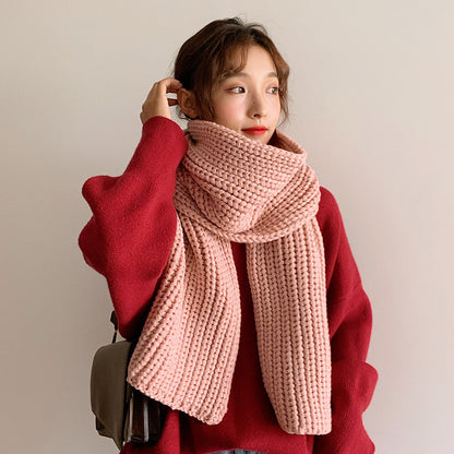 Women's & Men's Knitted Wool Solid Color Young Lady Thick Scarfs