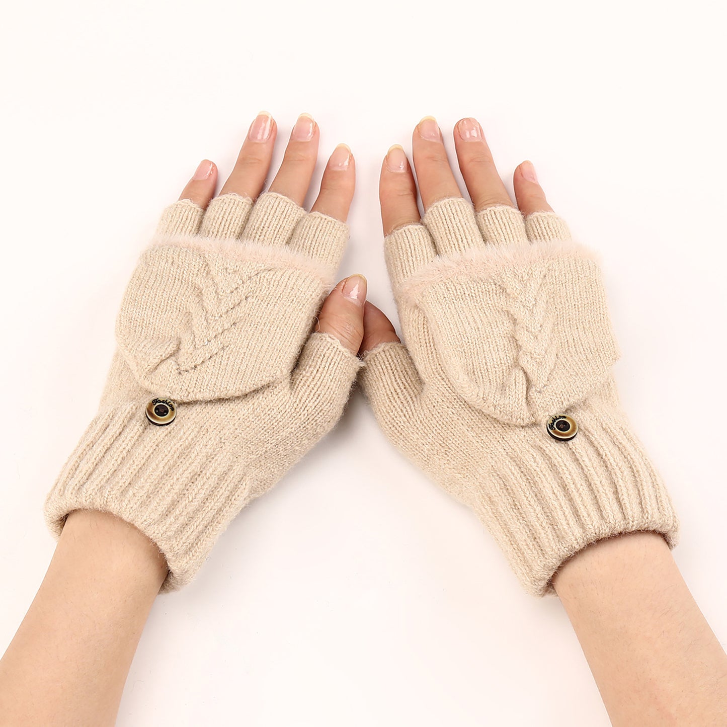 Women's Flip Short Frayed Hem Wool Fingerless Gloves