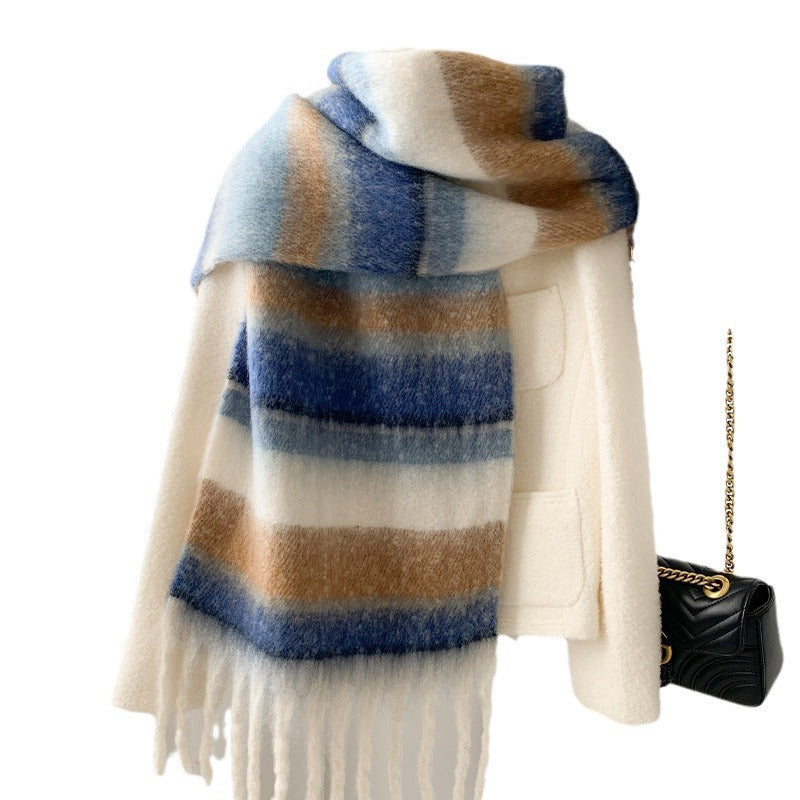 Women's Winter High-grade Fashionable Mohair Thickened Striped Scarfs