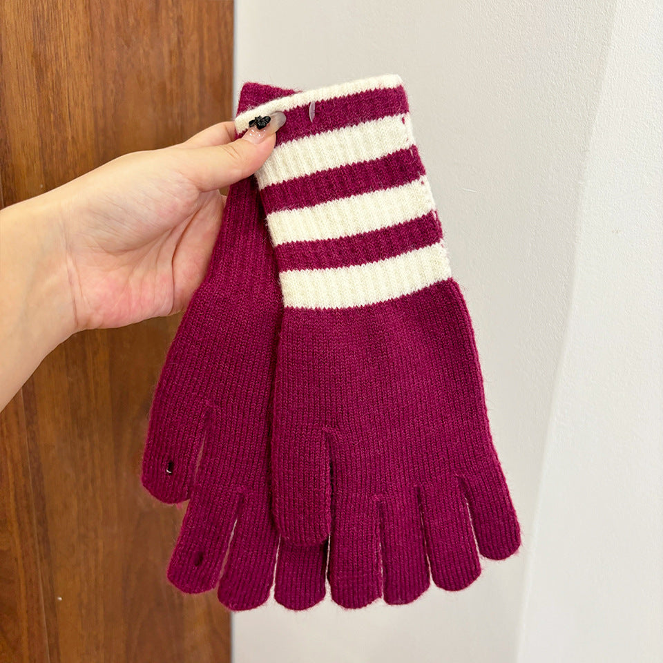 Women's Personalized Fashionable Knitted Warm Winter Extended Striped Open Touch Gloves