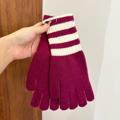 Women's Personalized Fashionable Knitted Warm Winter Extended Striped Open Touch Gloves