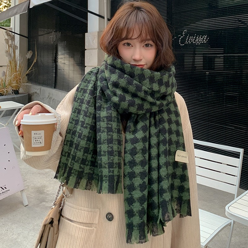 Women's Mohair Winter High-grade Plaid Artificial Cashmere Lovers Wild Warm Scarfs