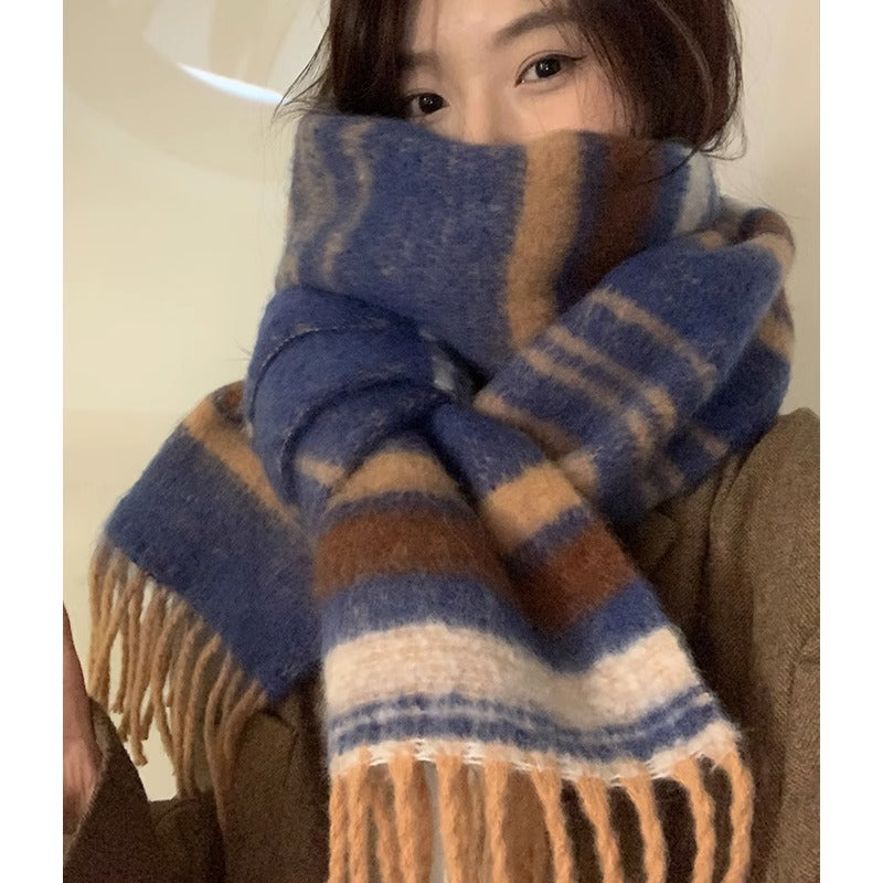 Women's Blue Striped High-grade Versatile Soft Glutinous Scarfs