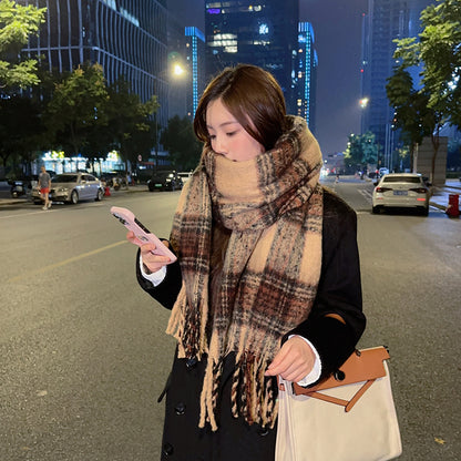 Temperament Wild Mohair Check Winter Soft Glutinous Tassel Scarfs