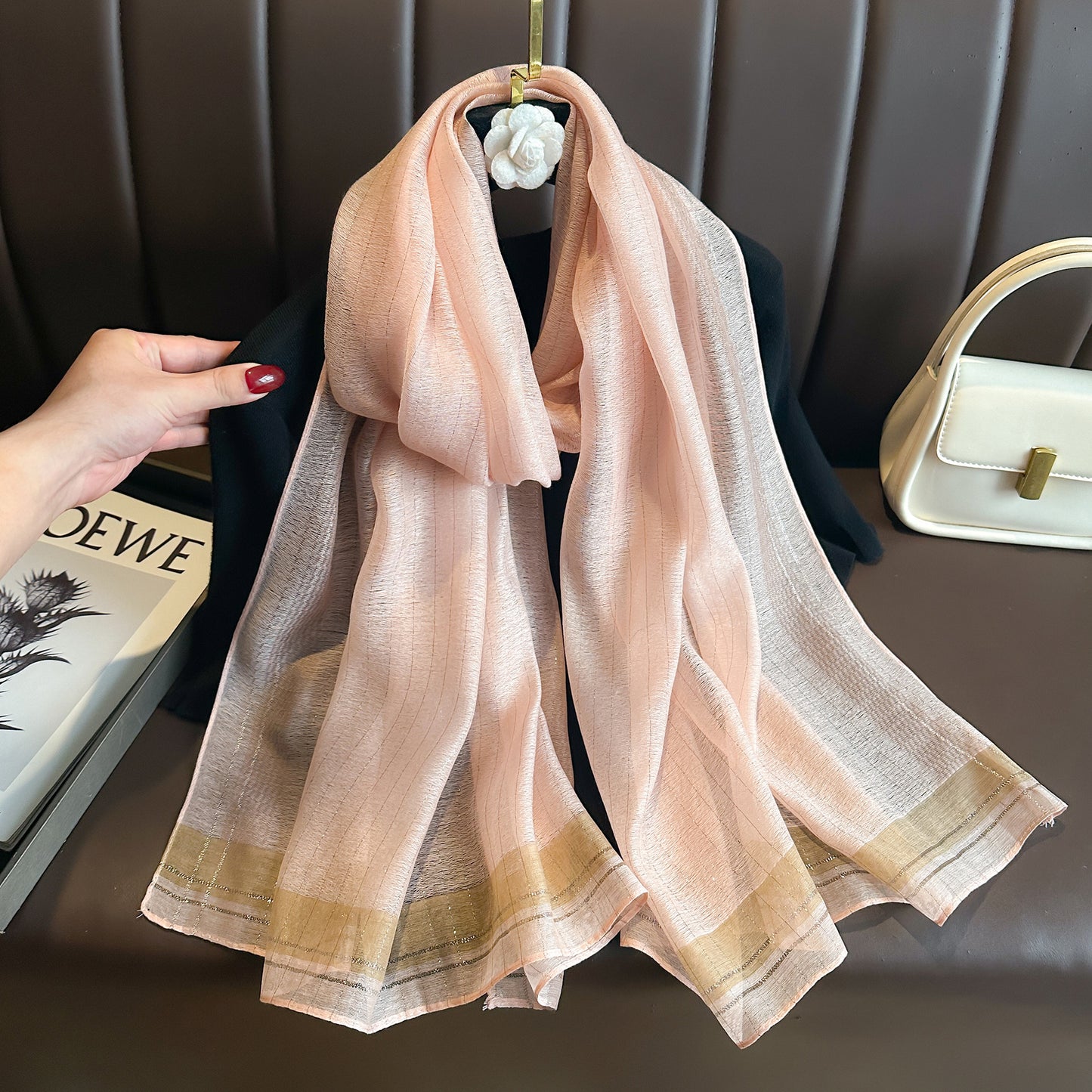 Women's Solid Color Gold Silk Fashion Emulation Scarfs