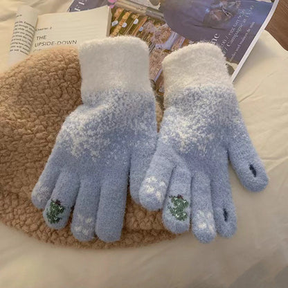 Women's & Men's Winter Open Finger Thickened Warm Big Cute Wool Gloves