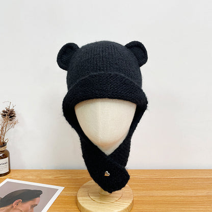 Women's Knitted Woolen Face Slimming Solid Color Hats & Caps