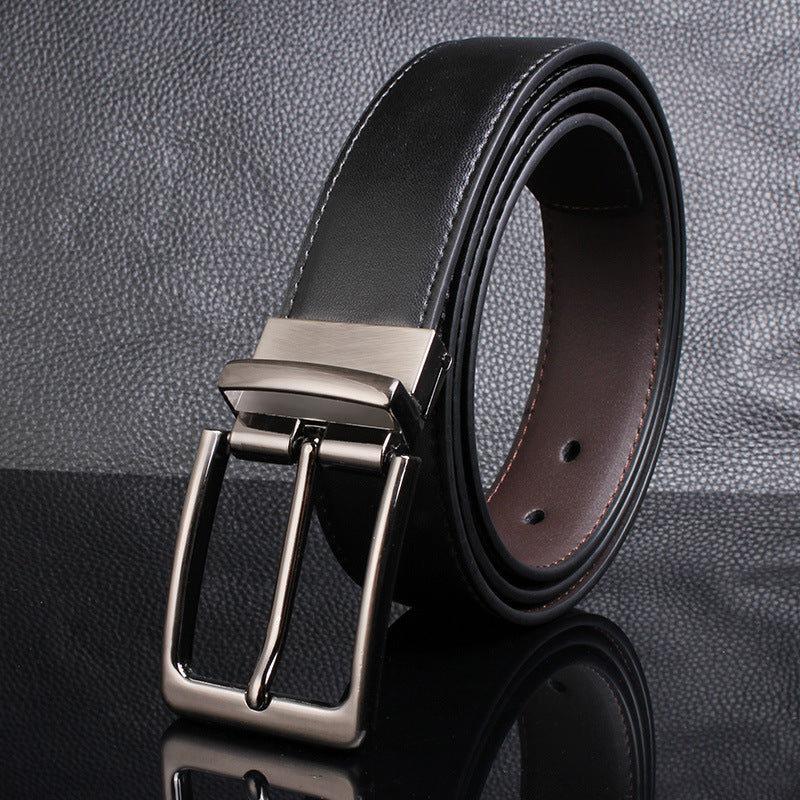 Men's Leather Cowhide Rotating Pin Buckle Casual Classic Belts