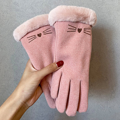 Women's For Winter Fleece-lined Thick Suede Touch Gloves