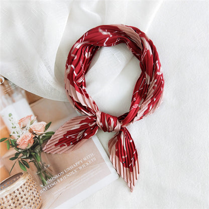 Women's Pleated Small Square Towel Silk Autumn Scarfs