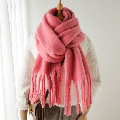 Women's & Men's Pure Color Winter Warm Lengthened Fringe Scarfs