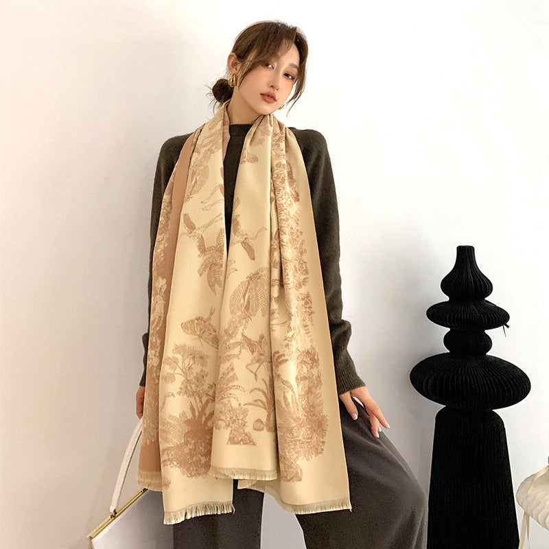 Women's Winter Thick High-grade Wool Double-sided Shawl Scarfs