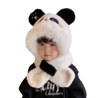 Children's Panda Hat Integrated Winter Cute Super Plush Kids' Headwear