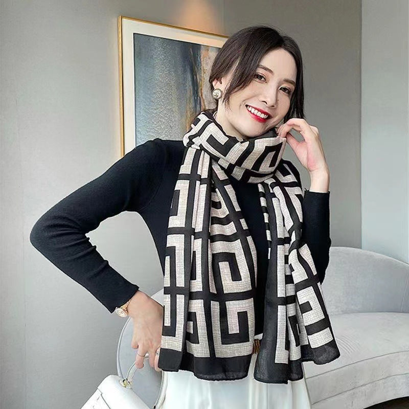 Broadcast Korean Style Printed Cotton Linen Scarfs