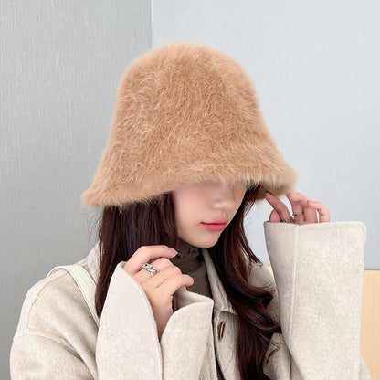 Women's Thermal Rabbit Fur Bucket Hat Outdoor Hats & Caps