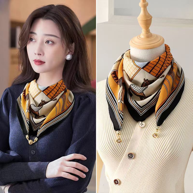 Women's Magnetic Buckle High-grade Silk Cotton Elegant Scarfs