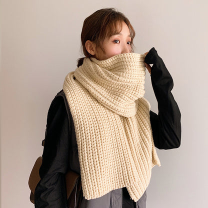 Women's & Men's Knitted Wool Solid Color Young Lady Thick Scarfs