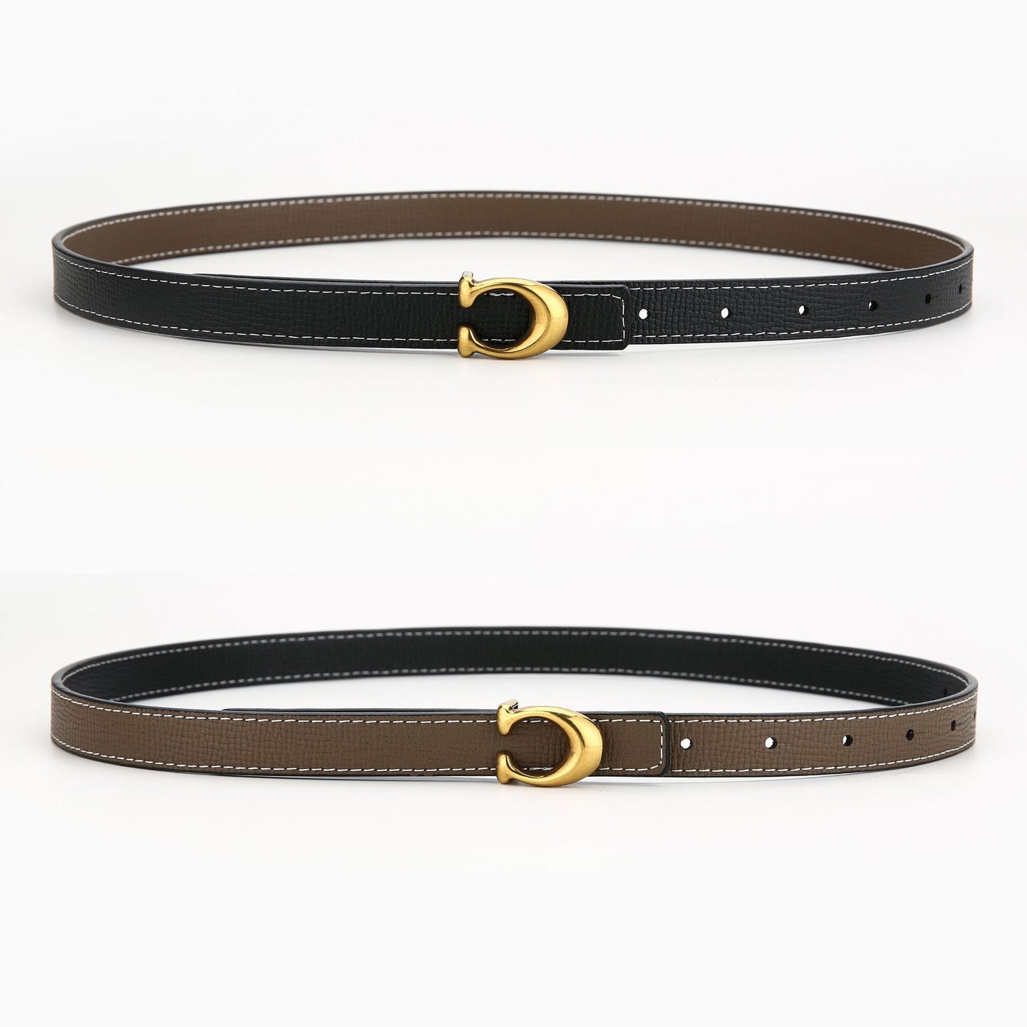 Women's Korean Genuine Leather Two-color Buckle Double-sided Belts