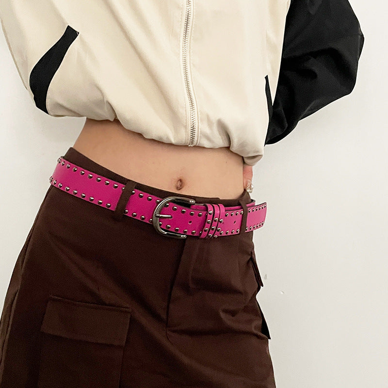 American Style Hip Hop Female Wide Punk Rivets Black Belts