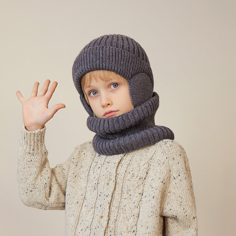 Children's Winter Fleece-lined Hat Set Knitted Woolen Boys Warm Ear Protection Kids' Headwear