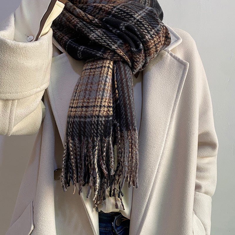 Men's Cashmere Female Color Matching Plaid Shawl Scarfs