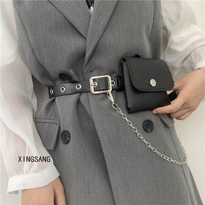 Women's Concave Shape Chain With Bag Trendy Fashion Joker Belts