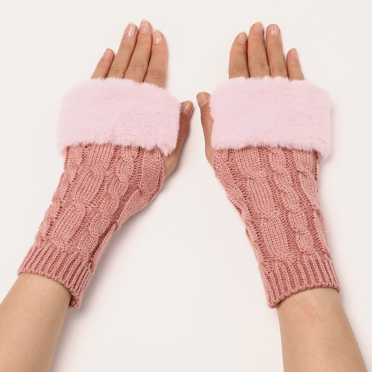 Women's Turn-over Short Furry Knitted Arm Sleeve Gloves