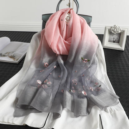 Wool Female Mulberry Embroidered Gradient Fashion Scarfs