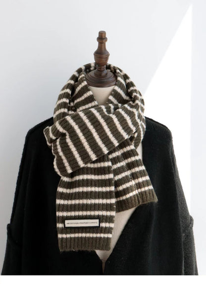 Style Contrast Color Striped Wool Female Scarfs