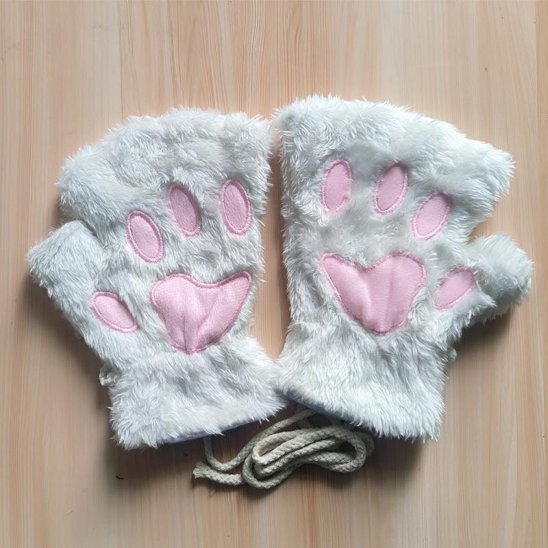 Winter Cute Cartoon Cat Open Finger Warm Gloves