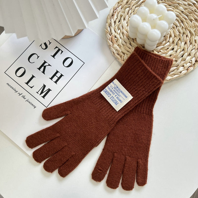 Keep Warm Five-finger Solid Color Knitted Gloves