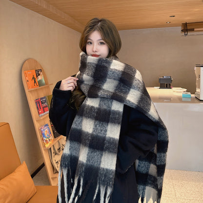 Women's Korean Plaid Thickened Warm Female Fashion Scarfs