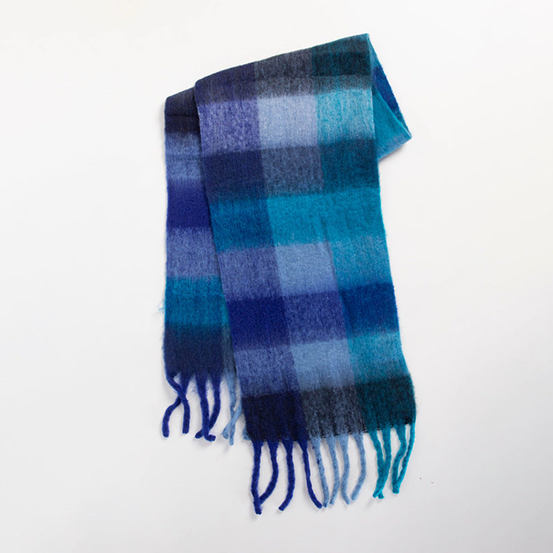 Colorful Plaid Striped Thick Braid Mohair Scarfs