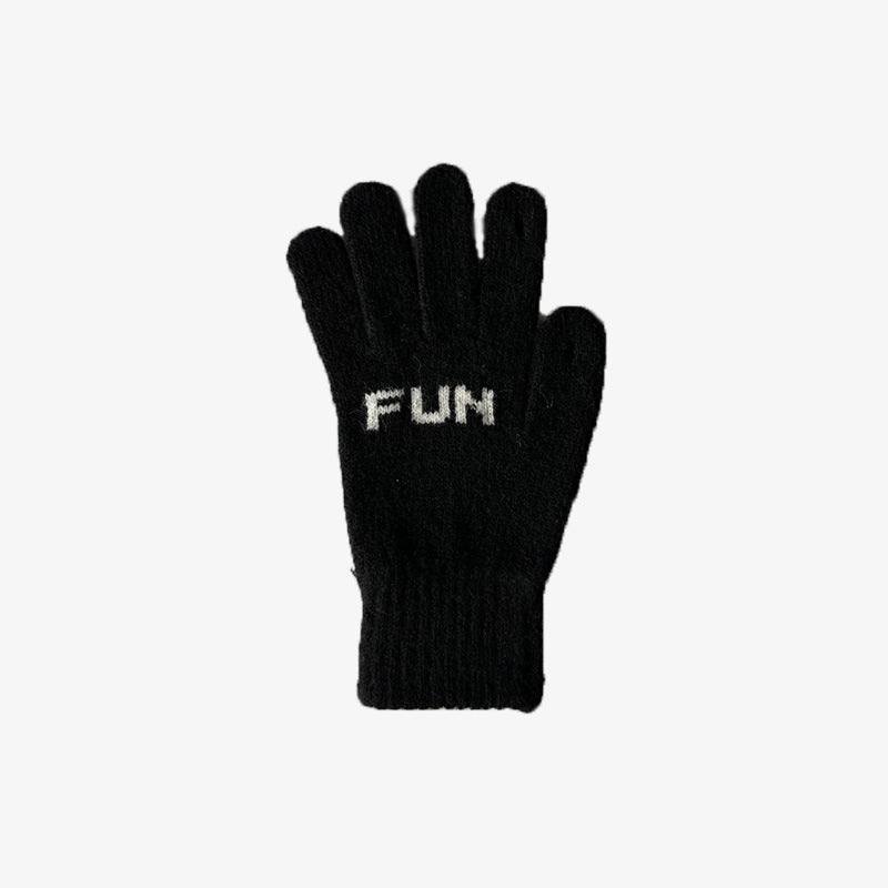 Wool Blended Letter Jacquard Knitted Warm Gloves