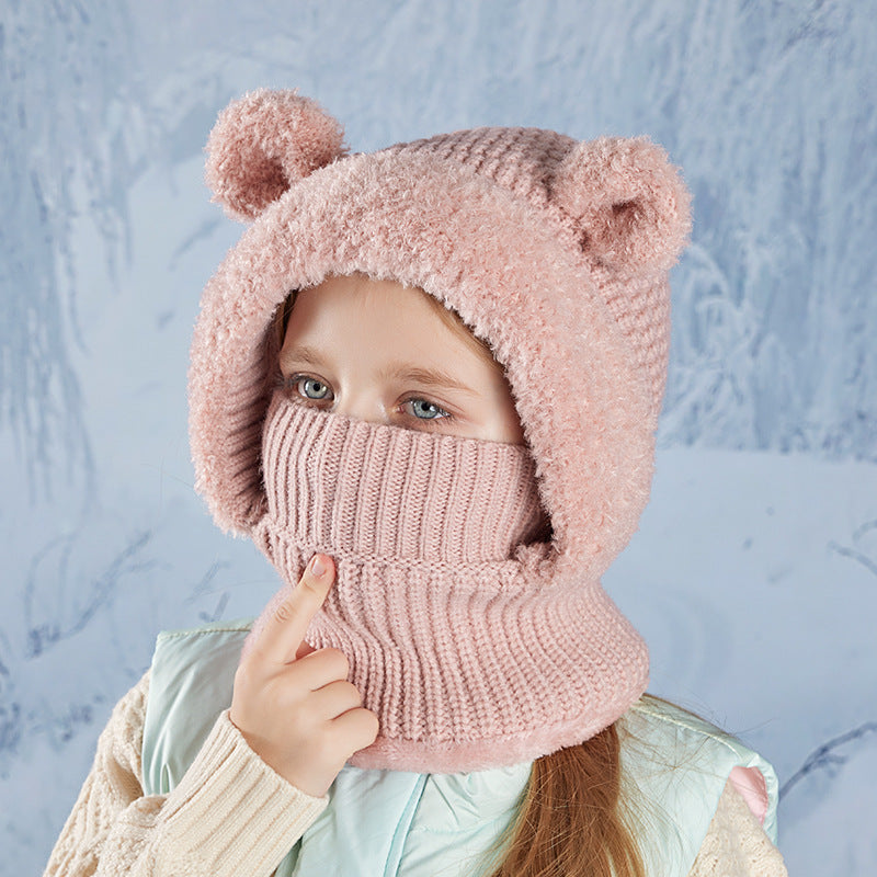 Children's Bear Mask Integrated With Winter Outdoor Kids' Headwear