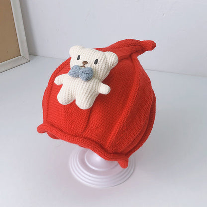 Children's Male Female Cute Super Knitted Bear Head Kids' Headwear