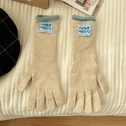 Winter Wool Knitted Touch Screen Cloth Label Thickened Gloves