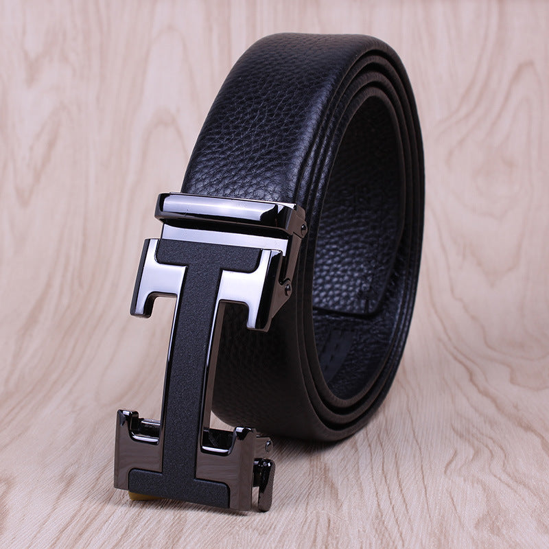 Men's First Layer Cow Leather Automatic Buckle Casual Belts