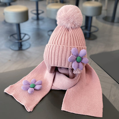 Warm Thickened Two-piece Set Flower Knitted Kids' Headwear